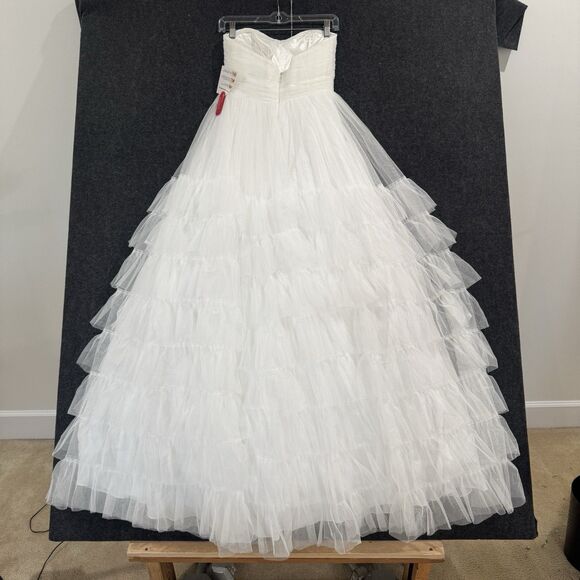 Mac Duggal Dress Women's 4 White Tiered Ruffle Strapless Ball Gown Bridal Tulle - Picture 4 of 12